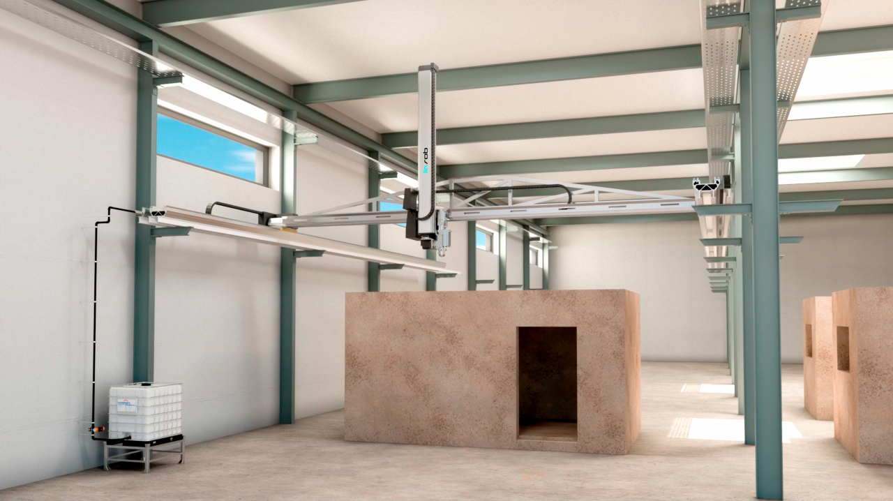 linPORTAL Portalroboter mit Linearachsen für die automatisierte Fertigung und Handhabung von Fertiggaragen und Betonfertigteilen.