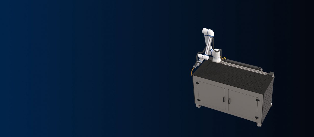 linrob Schweißtisch mit Cobot und integrierter Linearachse für automatisiertes Schweißen.