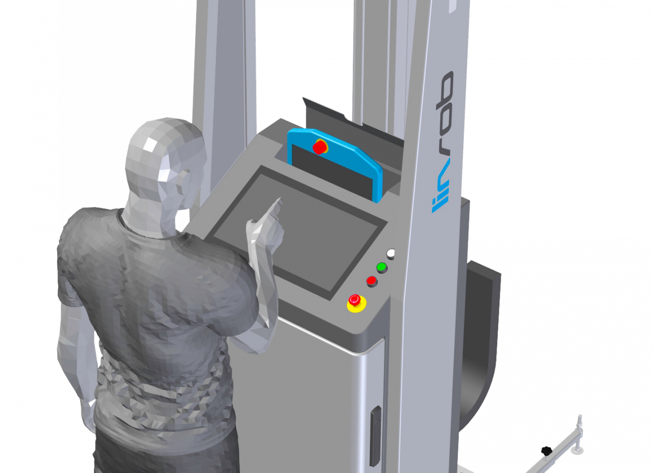 Bediener nutzt den linrob linTERMINAL mit Touchscreen zur einfachen Steuerung und Überwachung von Robotik- und Automatisierungsprozessen.